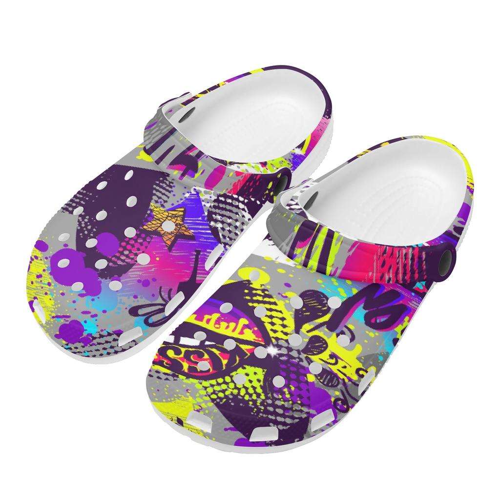 Printed White Garden Clogs Unisex Lightweight EVA Slip On Shoes Breathable Beach Pool Bathroom Home Summer Wear Outdoor Use
