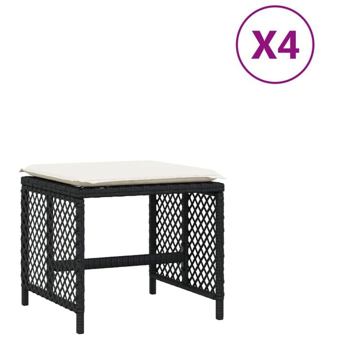 VidaXL Lot de 4 Tabourets de Jardin avec Coussins, Chaises de Patio, Sièges de Terrasse, Meubles d'Extérieur Arrière-cour, 365048