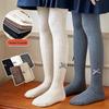 Kids' Winter Plus Velvet Thickened Knit Tights with Bow - Combed Cotton Cable Knit