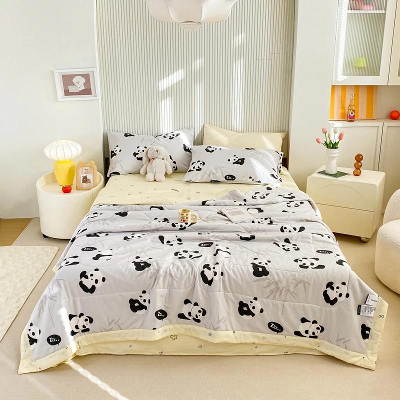 Cartoon Animals Pattern Summer Quilt 100% Cotton Air Conditioning Quilted Quilt Skin-friendly Breathable for Kids Boys Girls