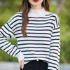 Thick Semi-high-neck Knitted Sweater, Loose Base Layer Shirt, Color-block Stripes, Long Sleeves, Fall/winter Sweater, Women's Top