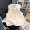 Fashion Double-Breasted Faux Mink Vest for Women, Loose Fit Vest Coat