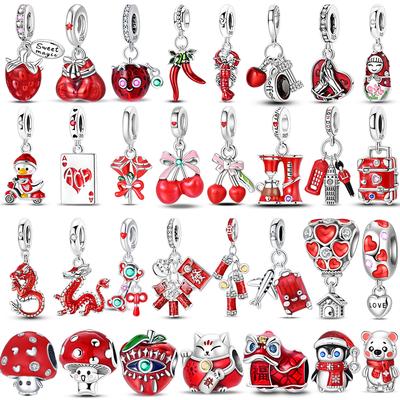 Rote Serie Charms Perlen Kupfer Rot Koffer Heißluftballon Hantel Boxhandschuhe Anhänger Passend Diy Armband Schmuck