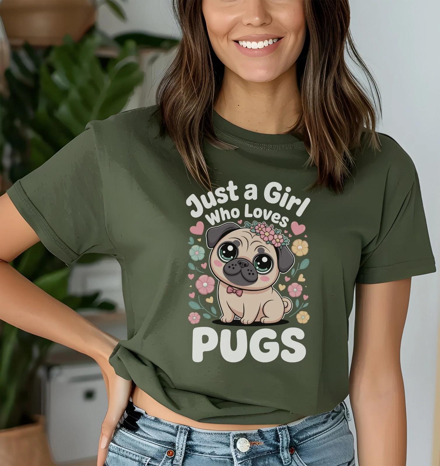 Just a Girl Who Loves Pugs T-Shirt, Cute Dog Lover Gift Tee for Women & Girls 3XL
