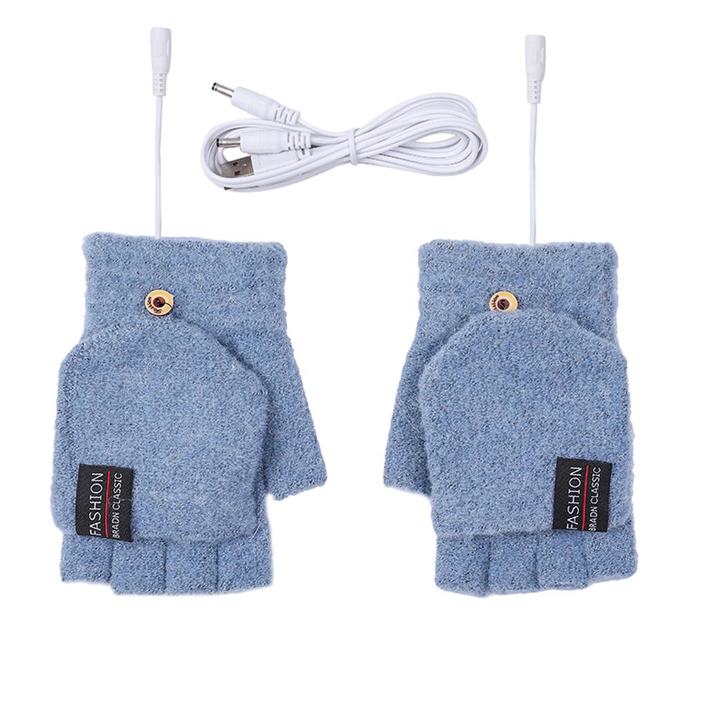 USB Electric Heated Convertible Gloves Winter Half Finger Mittens Stretchy Half Finger Gloves with Top Cover for Men