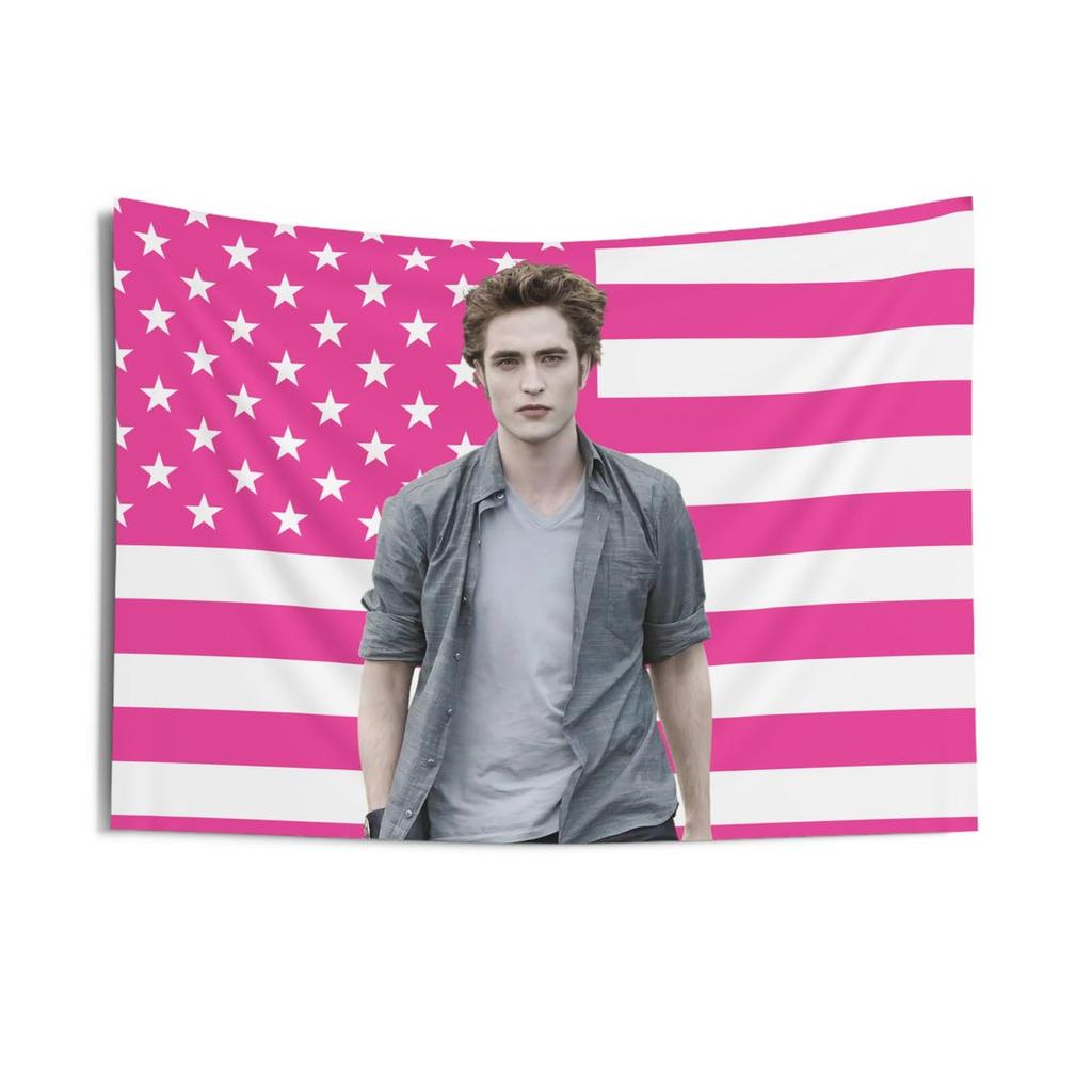 Robert Pattinson Rosa Amerikanische Flagge Wandteppich, Lustiger Promi Meme Wandbehang, für Schlafzimmer Studentenwohnheim College Party Dekor