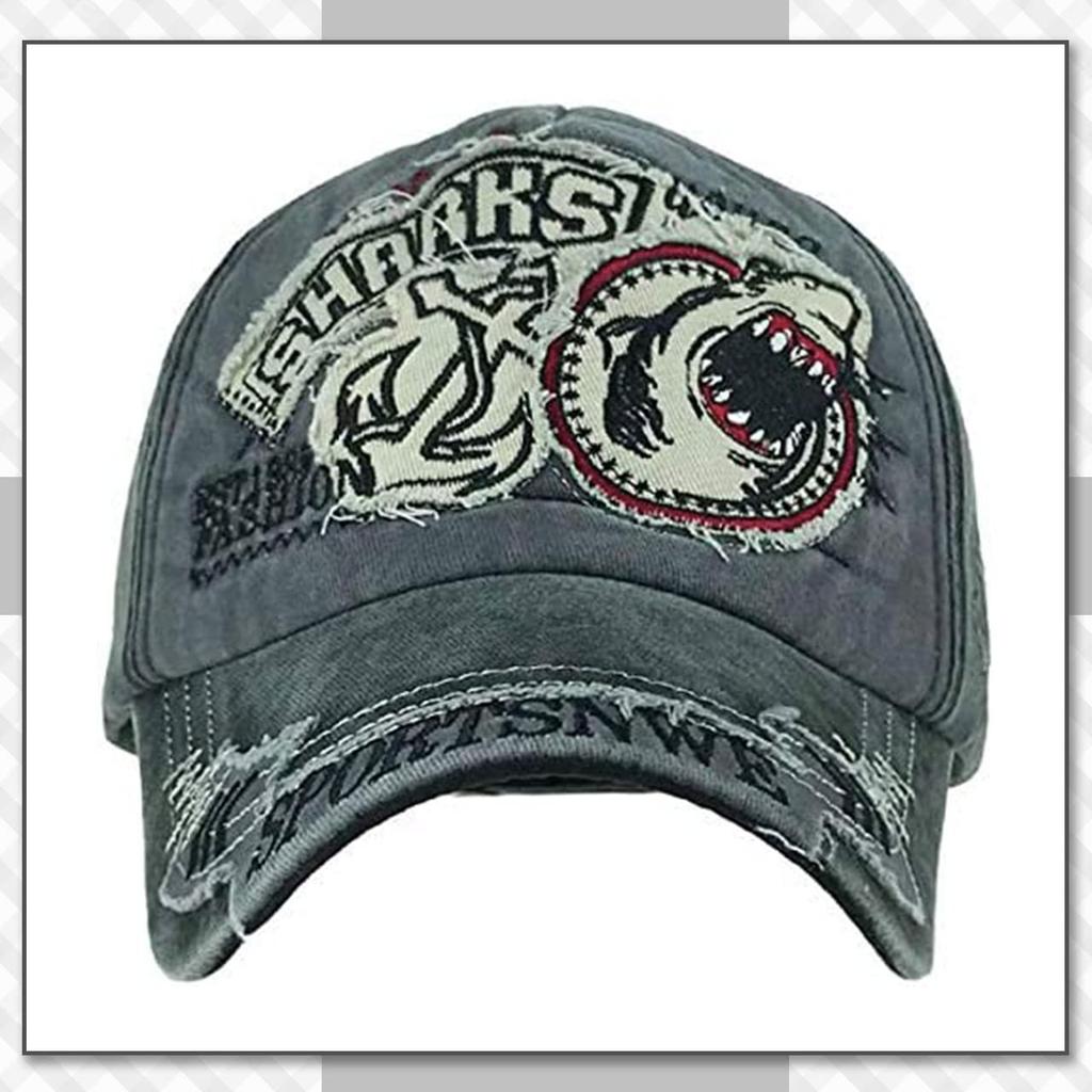 CHROME CRANE Vintage Distressed Cap with Shark Logo CB121 Men's Patch, (Navy)