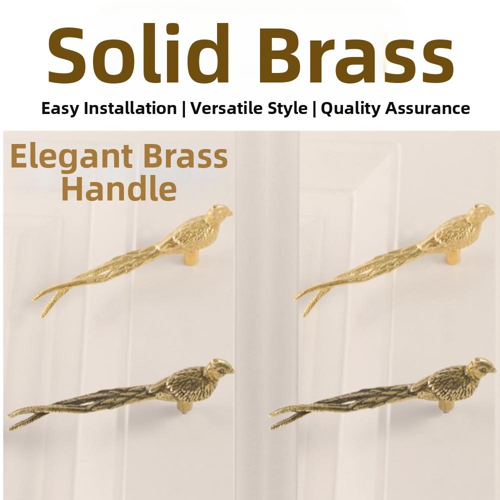 Retro Longtail Bird Brass Handle Vintage Furniture Hardware Cabinet Door Knobs Push-pull Gold Wardrobe Drawer Pulls Furniture