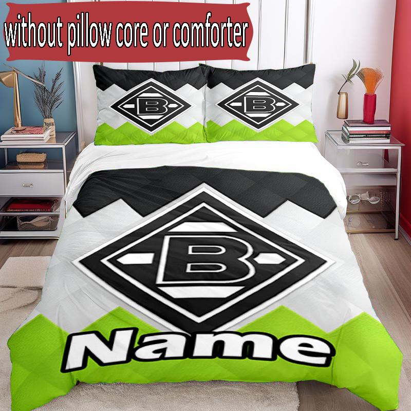 3pcs Duvet Cover Set (1*Duvet Cover + 2*Pillowcase, Without Core), Custom Name Borussia Monchengladbach Pattern Bedding Set, Home Bedroom Decor Gift