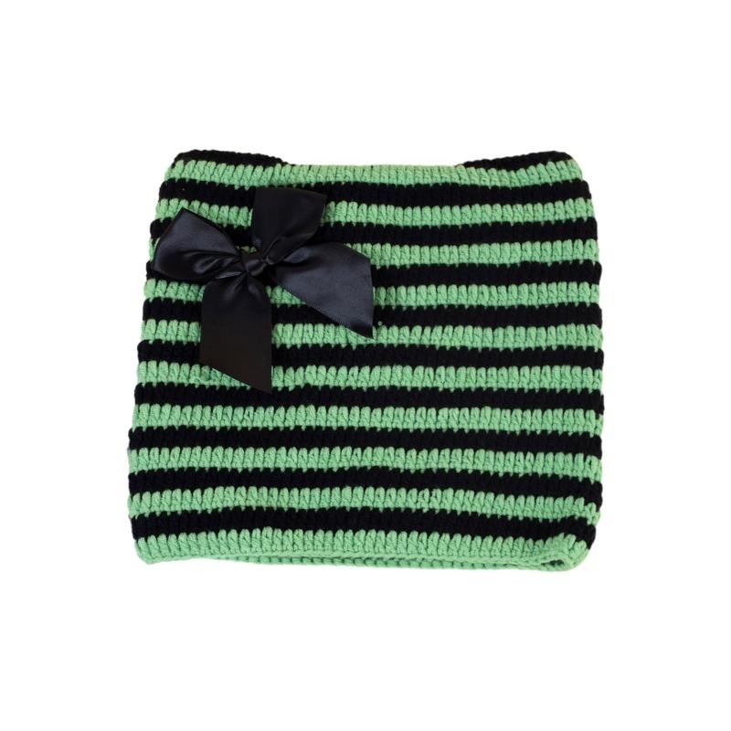 

Crochet Stripe Pattern Hat Handmade Cat Ear Hat Winter Warmer Knitted Hat Cold Winter Presents for Students Teenagers зелений