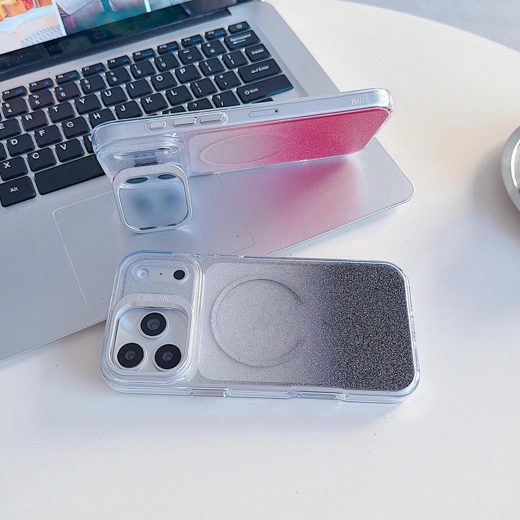 Bright Gradient Glitter Magnetic Case for iPhone 17 Pro Max with Apple 16 & 15 Compatibility and Bracket.
