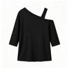 Top Casual da Donna Asimmetrico Scollo a Barca Manica Corta
