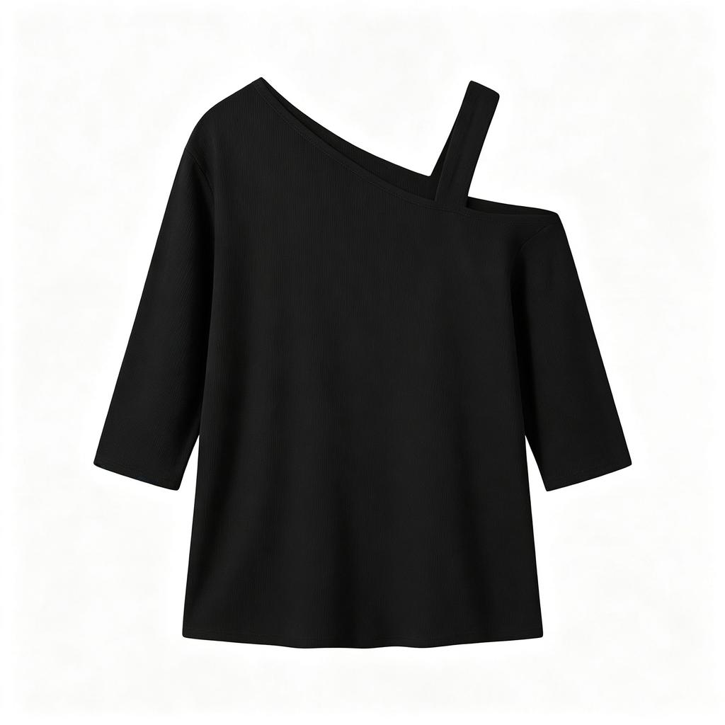 Top Casual da Donna Asimmetrico Scollo a Barca Manica Corta