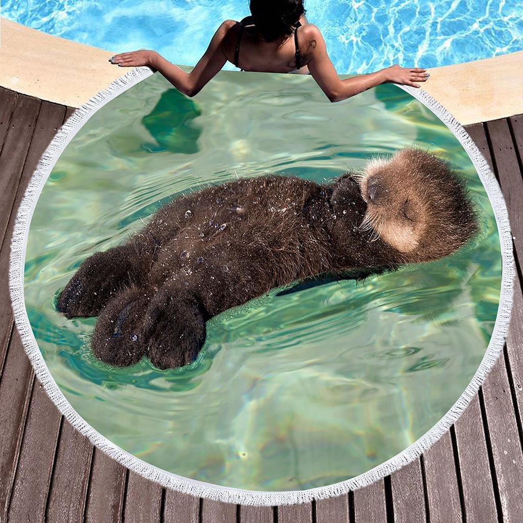 Seeotter Rundes Strandtuch mit Quasten Mikrofaser Saugfähig Schnelltrocknend Sandfrei Picknickdecke Meditationsmatte Schwimmbadhandtuch