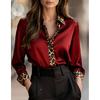 New Cross-Border Spring And Autumn Slim-Fit Long-Sleeve Leopard Print Round-Neck Satin Patchwork Shirt For Women