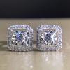 Simple Square Shaped Stud Earrings for Women Full Cubic Zirconia Shiny Wedding Jewelry Statement Earrings Wholesale Lots
