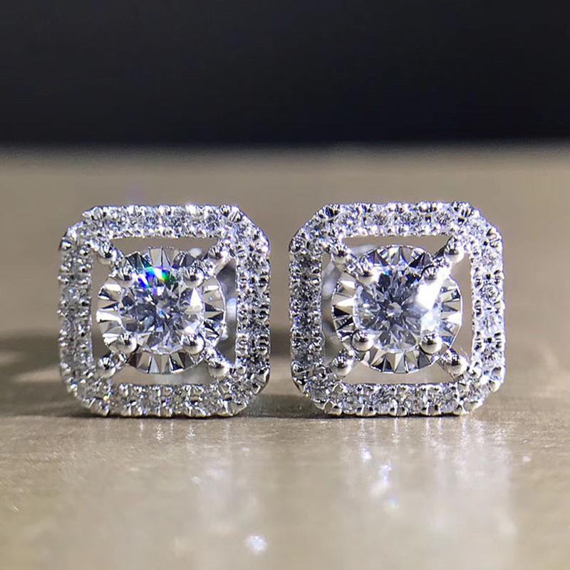 Simple Square Shaped Stud Earrings for Women Full Cubic Zirconia Shiny Wedding Jewelry Statement Earrings Wholesale Lots