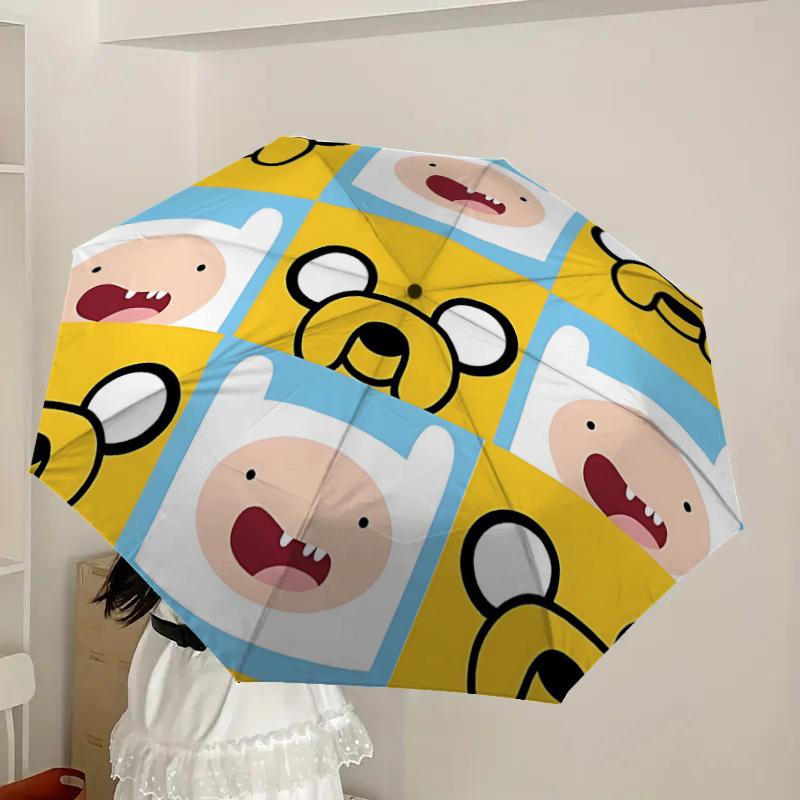 1pc Adventure Time Characters Automatic Folding Umbrella, Compact 8-Rib Design, Durable Plastic & Iron, Lightweight for Outdoor Daily Use, A0929143