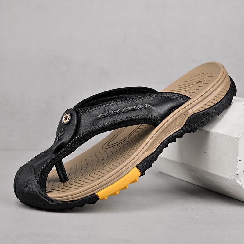Fashion 2024 High Quality Men's Summer New Leather Slippers Casual Soft Leather Soft Sole Anti Slip Men's Genuine leather Sandals