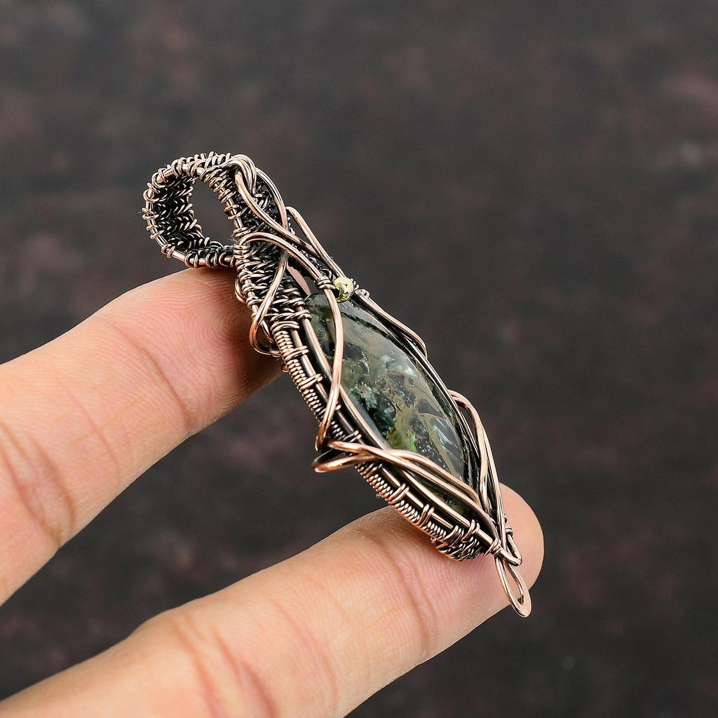 Copper Seraphinite Pendant Copper Wire Wrapped Gemstone Pendant Unique Copper Jewelry Handmade Pendant Wire Wrapped Jewelry Pendant For Gift