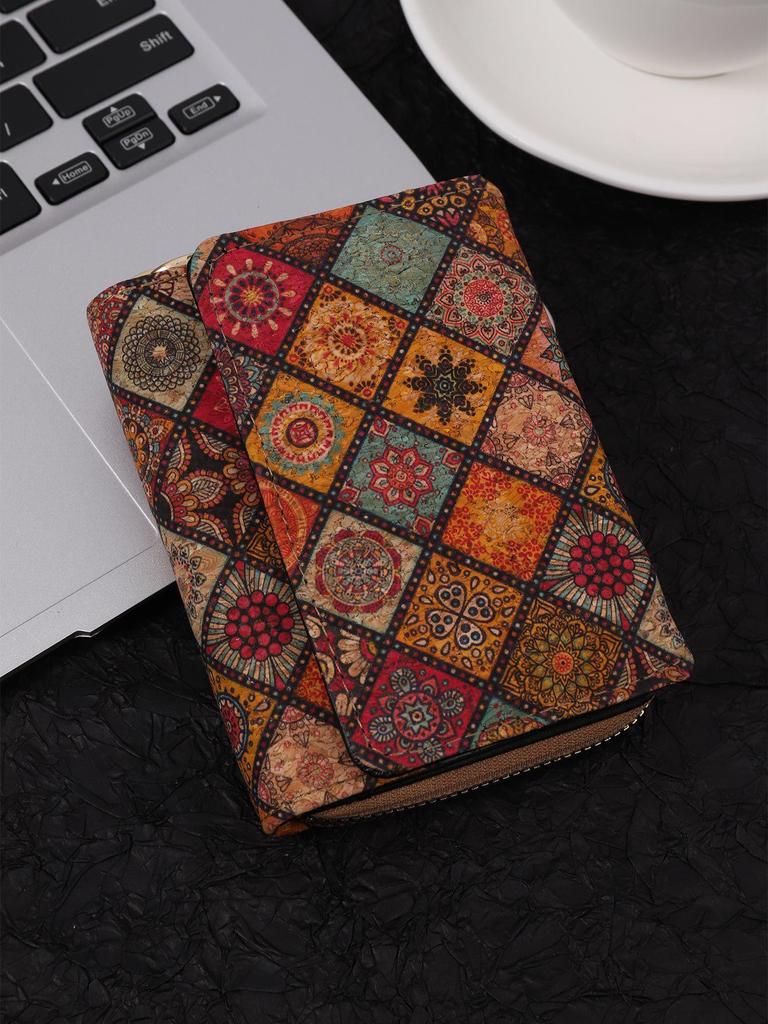 Bohemian Wood Grain Multifunctional Clutch with Multi-Card Slots - Artistic Ladies' PU Wallet and Small Bag