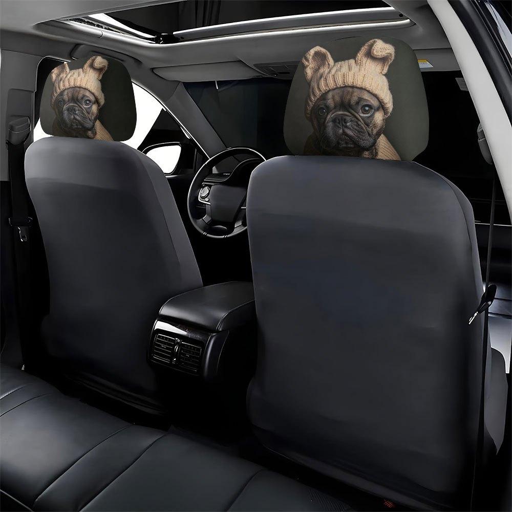 Hat French Bulldog Print Headrest Covers, Washable and Easy to Clean Seat Cushion Protectors with Elastic Design for a Perfect Fit