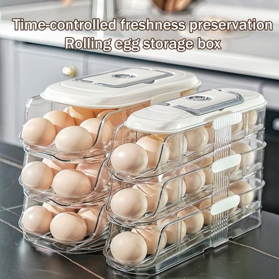 Automatische Roller Eierhouder 1/2/3 Lagen Keuken Koelkast Verse Eieren Opbergrek Plastic Eier Organizer Container Dispenser met Handvat