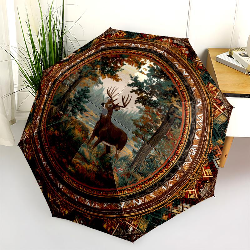 0106 Vintage Native American Style Animals  pattern, automatic folding umbrella, portable and foldable design, 8 ribs, a Christmas or birthday gift.