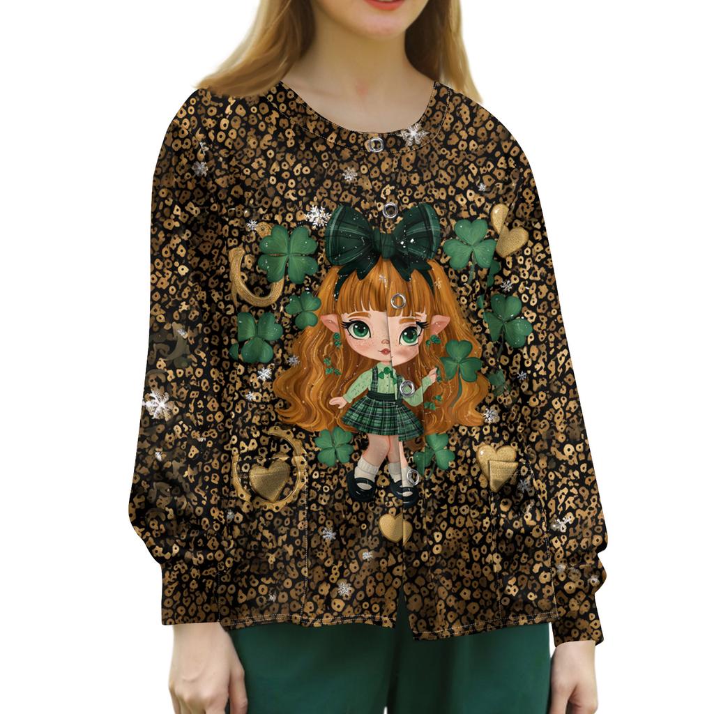 Women's Casual Long Sleeve Single Breasted Printed Dry- Top