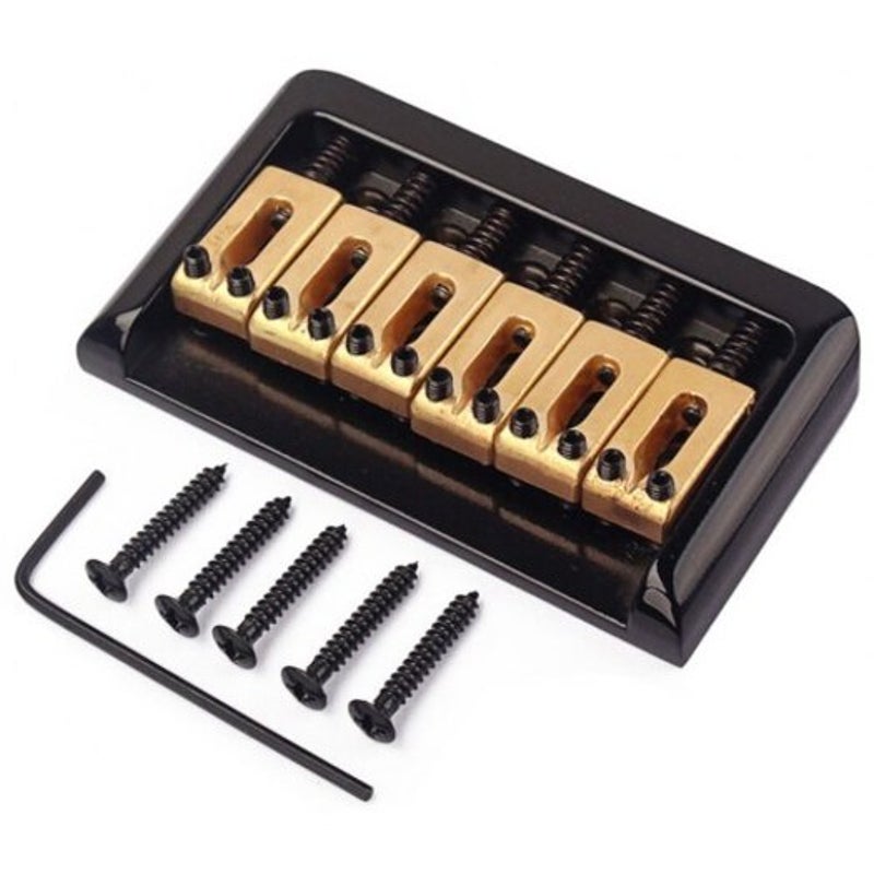 Guitar Parts Brass Saddle 6 String Fixed Hard Tail Hardtail Guitar Bridge Black