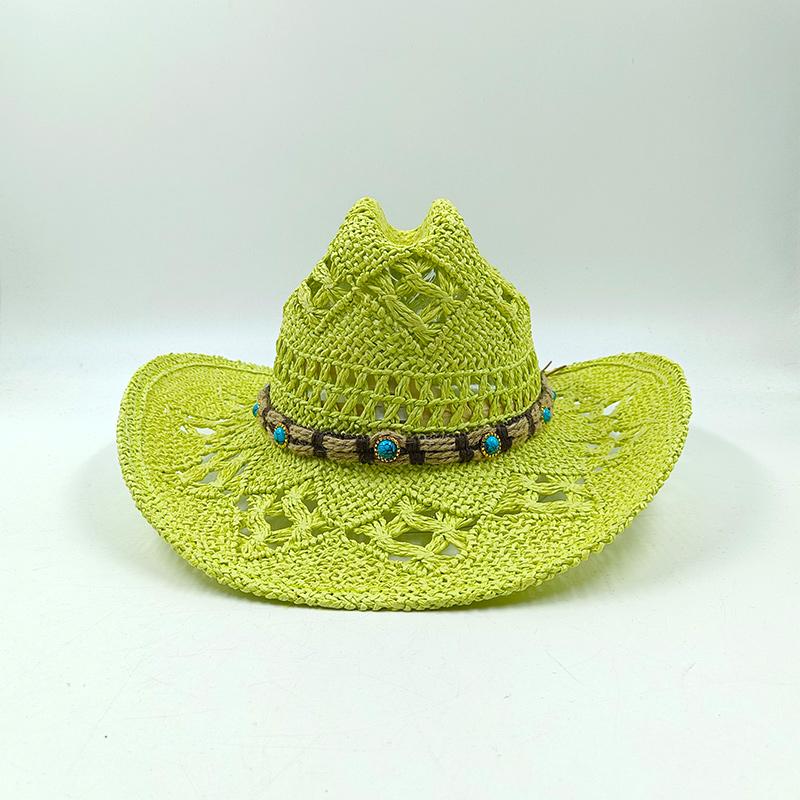 Hand-woven hollow denim straw hat men's and women's summer sunscreen hat western cowboy straw hat sombrero mujer sombrero hombre