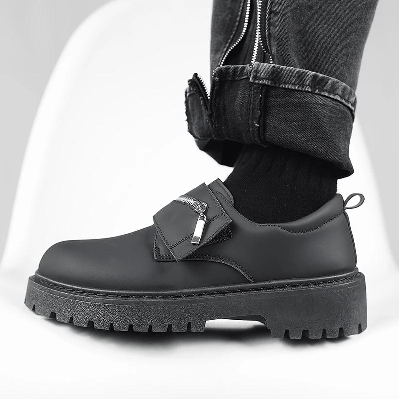 Men's British Retro Wide Round-Toe Derby Shoes Outdoor Business Platform Men's Shoes Chunky Casual Leather Shoes Zapatos Hombre
