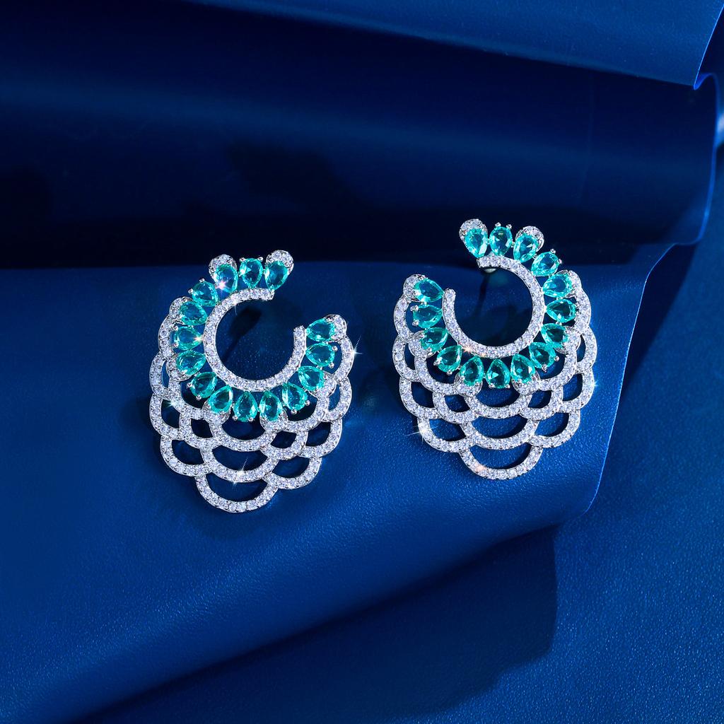 Needle French Light Luxury C-Shaped Geometric Earrings Daily Temperament Lace Zircon Earrings Stud Earrings
