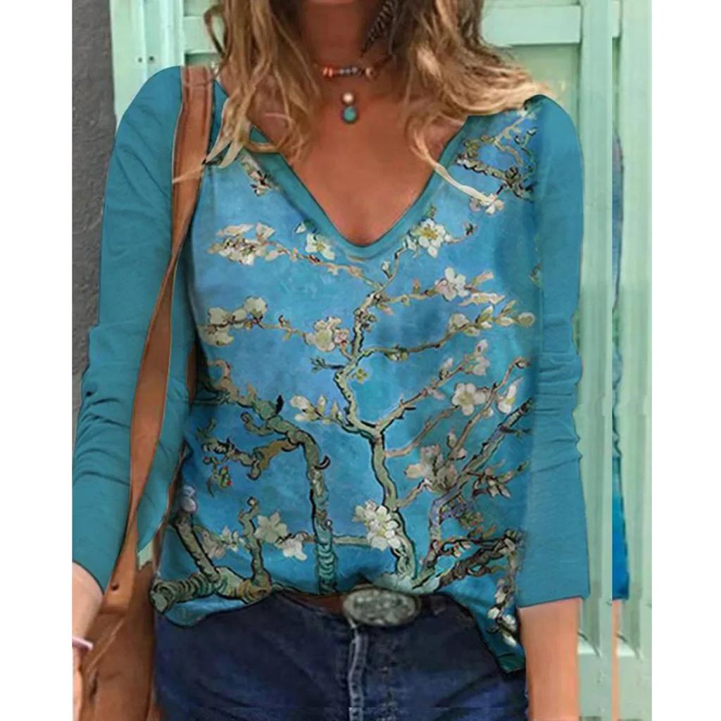 Damen S-8XL Größe Langarm V-Ausschnitt T-Shirt für Damen Schön und Charmant Werde ein Leader in der Modeindustrie