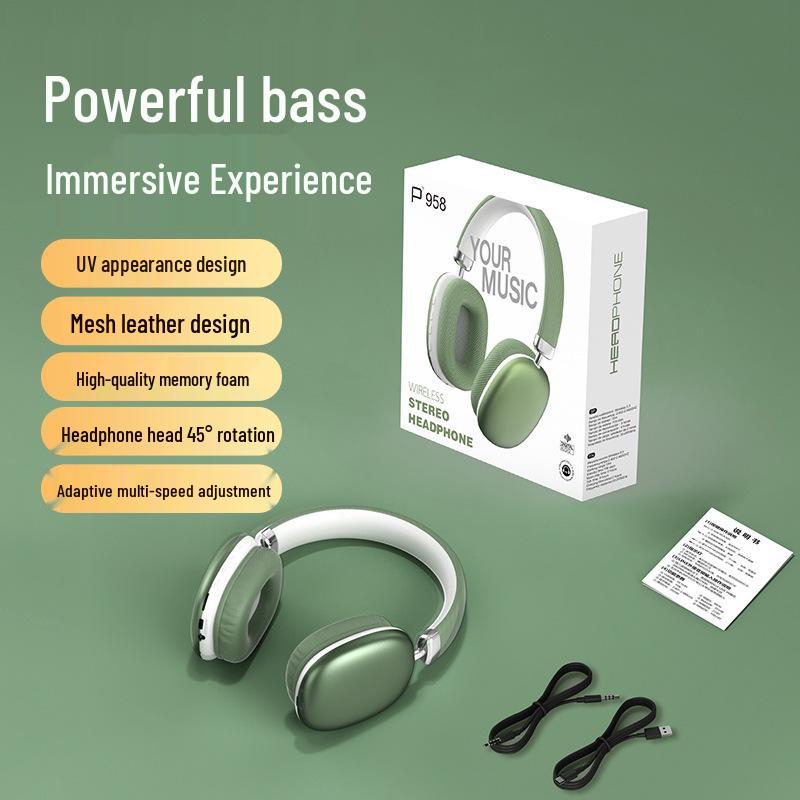 P958 Bluetooth Earphones: HIFI Stereo Sound, 3D Comfort, Long Wear, Type-C Compatible.