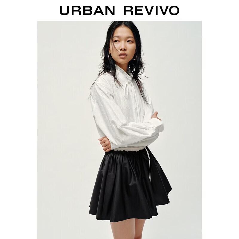 UR 2026 Spring Urban Ruffle Embroidered Tie-Front Blouse