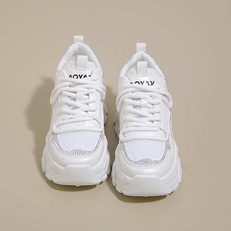 Fashion New Women Leather Platform Sneakers Spring Trainers White Shoes 9CM High Heels Wedge Outdoor Sport Shoes Breathable Casual Shoes