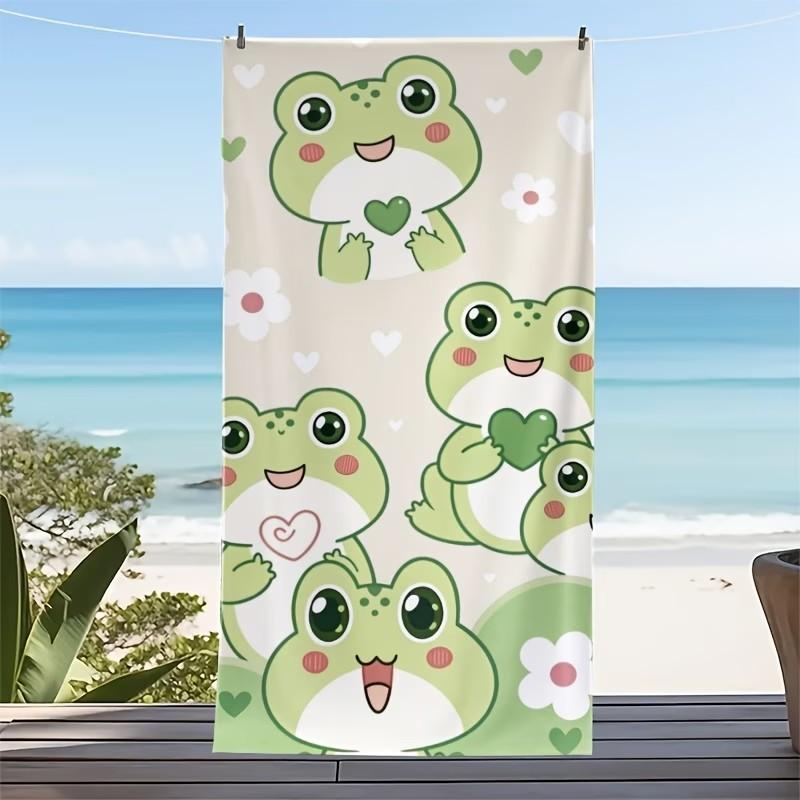 Cartoon Frog Pattern Beach Towel Kawaii Green Frog Towel for Summer Pool and Beach Days 50x100cm