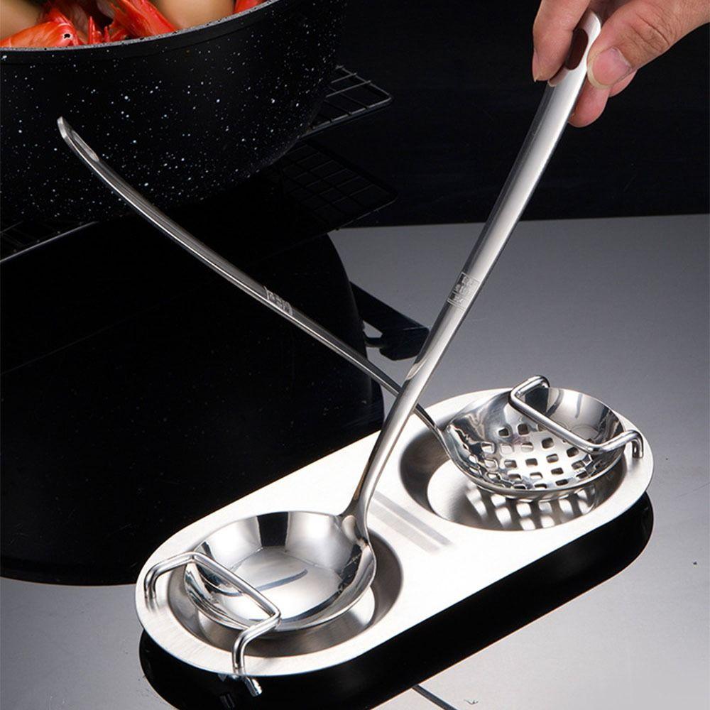 Stainless Steel Colander Storage Rack Double Hole Spoon Rest Serving Spoon Rack  Tableware