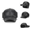 Luxury Winter Elderly Men Faux Leather Bomber Trapper Hat Cap For Outdoor Warmth