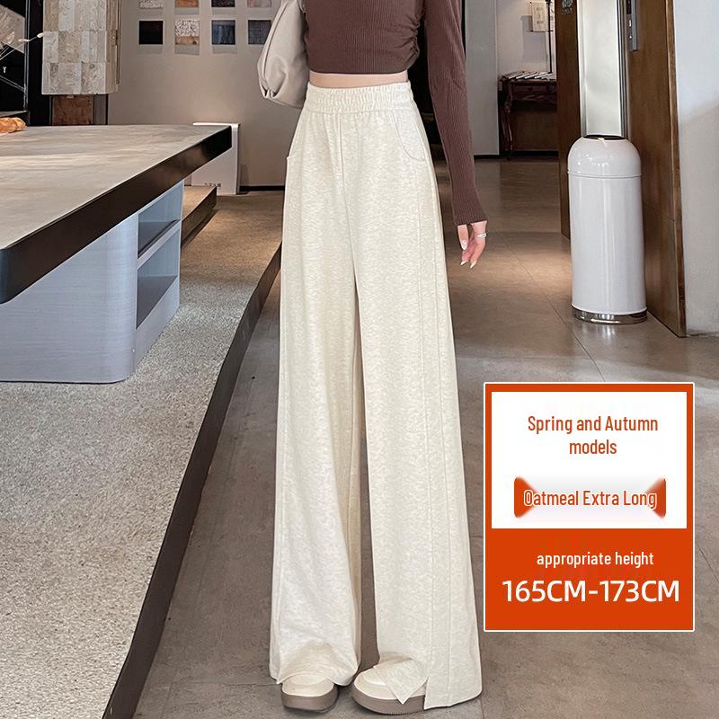 

Женские весенние брюки 2025 года в елочку с боковыми разрезами и широкими драпирующимися штанинами Large