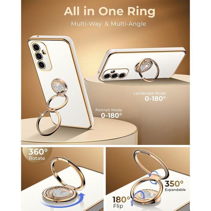 Silikonhülle - BOOLING - für Samsung Galaxy S26 - mit drehbarem Ring und Lanyard - Weiß