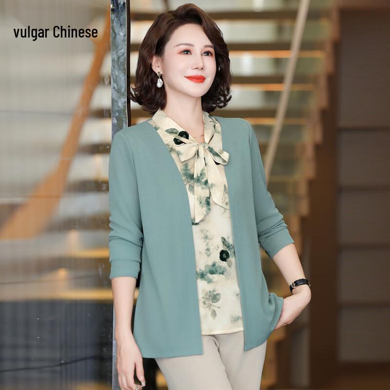 

Women s Autumn Faux Two-Piece Long Sleeve Blouse with Tie Detail 4XL