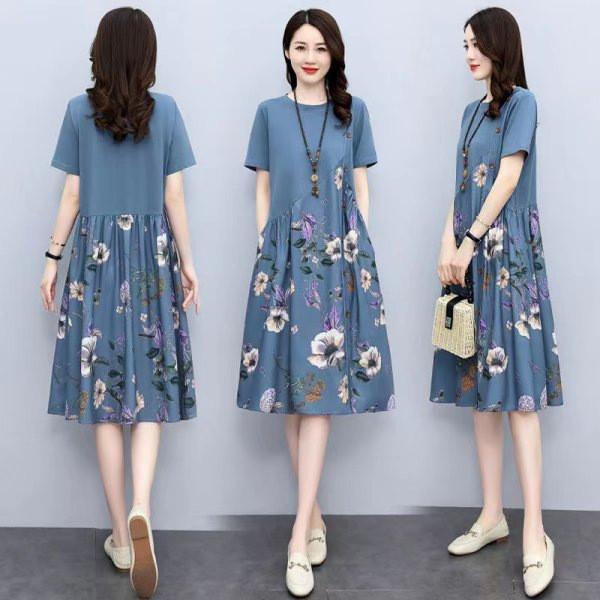 Vintage Floral Print A Line Dress With Button Front For Ladies Summer Casual Wear