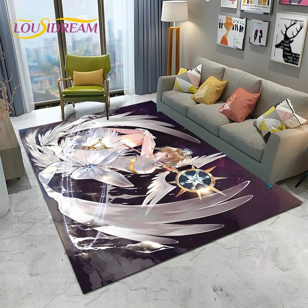 Carino Tappeto Tappetino 3D Captor Anime Cartone Animato Sakura per Casa Soggiorno Camera da Letto Divano Decorazione, Tappeto Area Bambini Antiscivolo Tappetino Pavimento