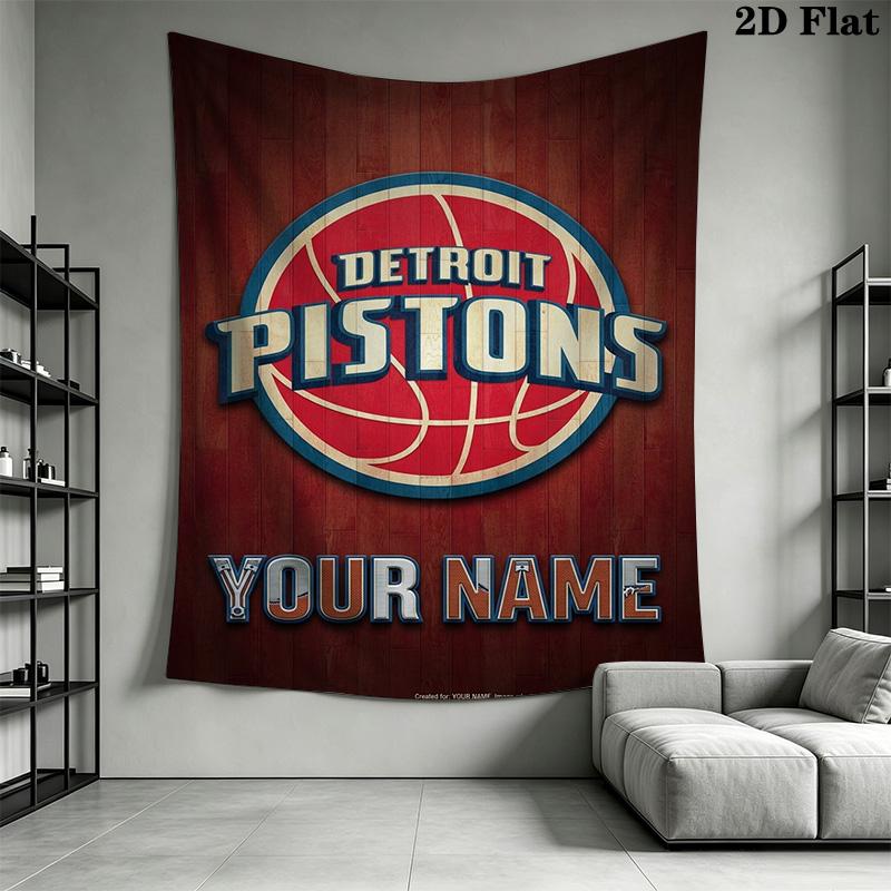 Name Custom Detroit Pistons Logo Wall Tapestry Aesthetic Wall Hanging Printed Fabric Blanket Decorative Tapestries for Bedroom Living Room Home Decor