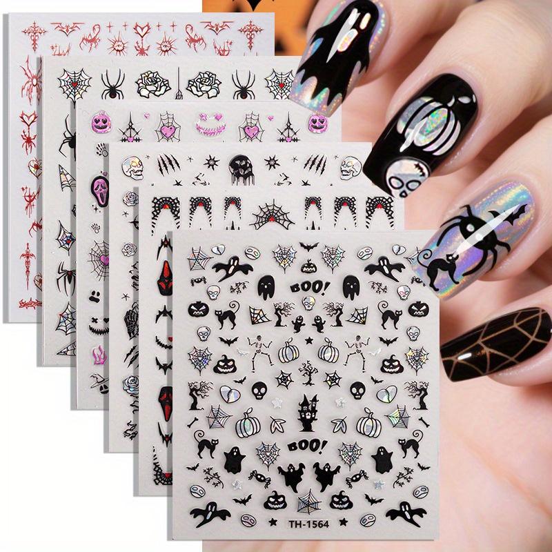 6Sheets 5D Embossed Engraved Halloween Nail Sticker Ghost Skull Pumpkin Pattern Stickers Dark Style Manicure Decals