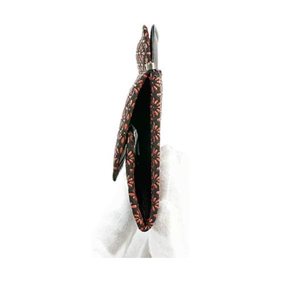 Inden-ya Inden Coin Purse, Deer Leather, Black with Red Diamond Chrysanthemum Pattern, 1208-21-017, Natural Deer Leather with Lacquer Pattern, Box