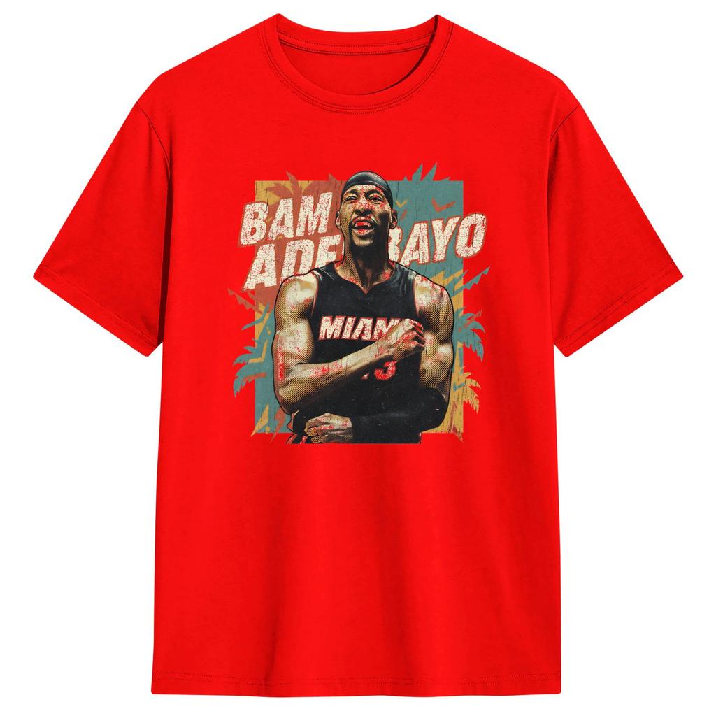 Bam Adebayo Herren T-Shirt Vintage T-Shirts Kurzarm Rundhals T-Shirts 100% Baumwolle Geburtstagsgeschenk Oberteile