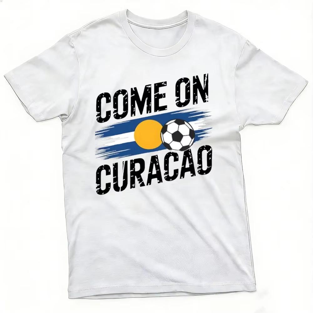 Come on Curacao Flag Soccer Ball Graphic T Shirt Vintage Distressed Print Sports Fan Supporter Casual Streetwear Football Tees